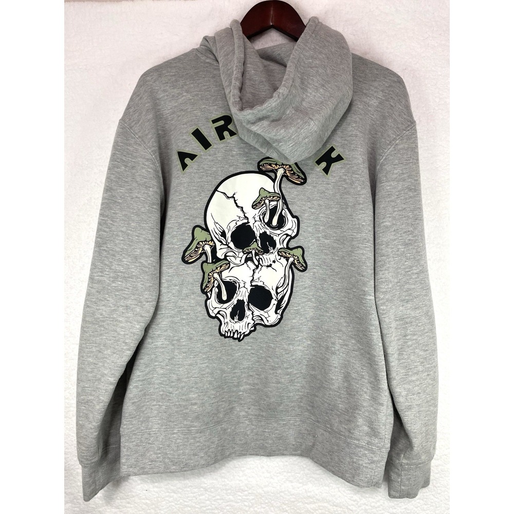 Airwalk Mens Grey‎ Hoodie Sweatshirt Size Medium Skull Mushrooms READ